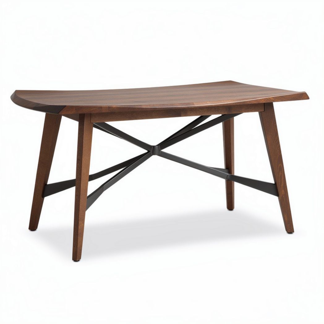 Houten tafel met een afmeting van 150 x 80 x 75cm en metalen onderstel