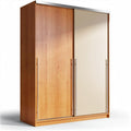 Kast met schuifdeuren van hout en spiegel in lichtbruin 180 x 90 x 60cm