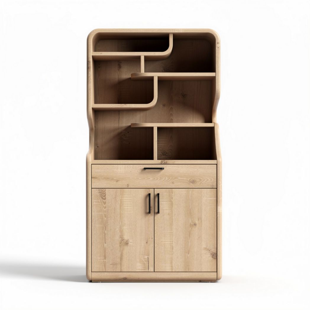 Houten kast met open vakken en lade 80 x 40 x 160cm naturel kleur