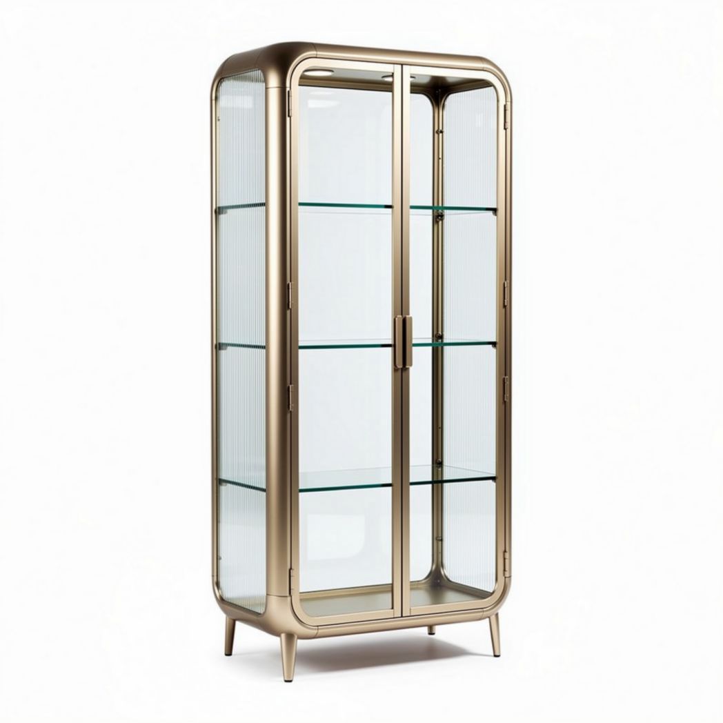 Glazen vitrinekast van metaal in goudkleur 50 x 30 x 150cm