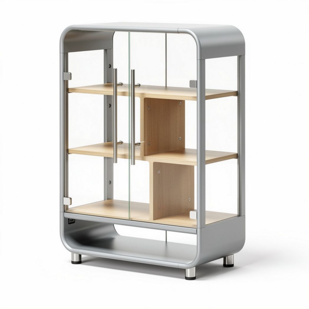 Glazen vitrinekast met houten planken 80 x 40 x 120cm grijs