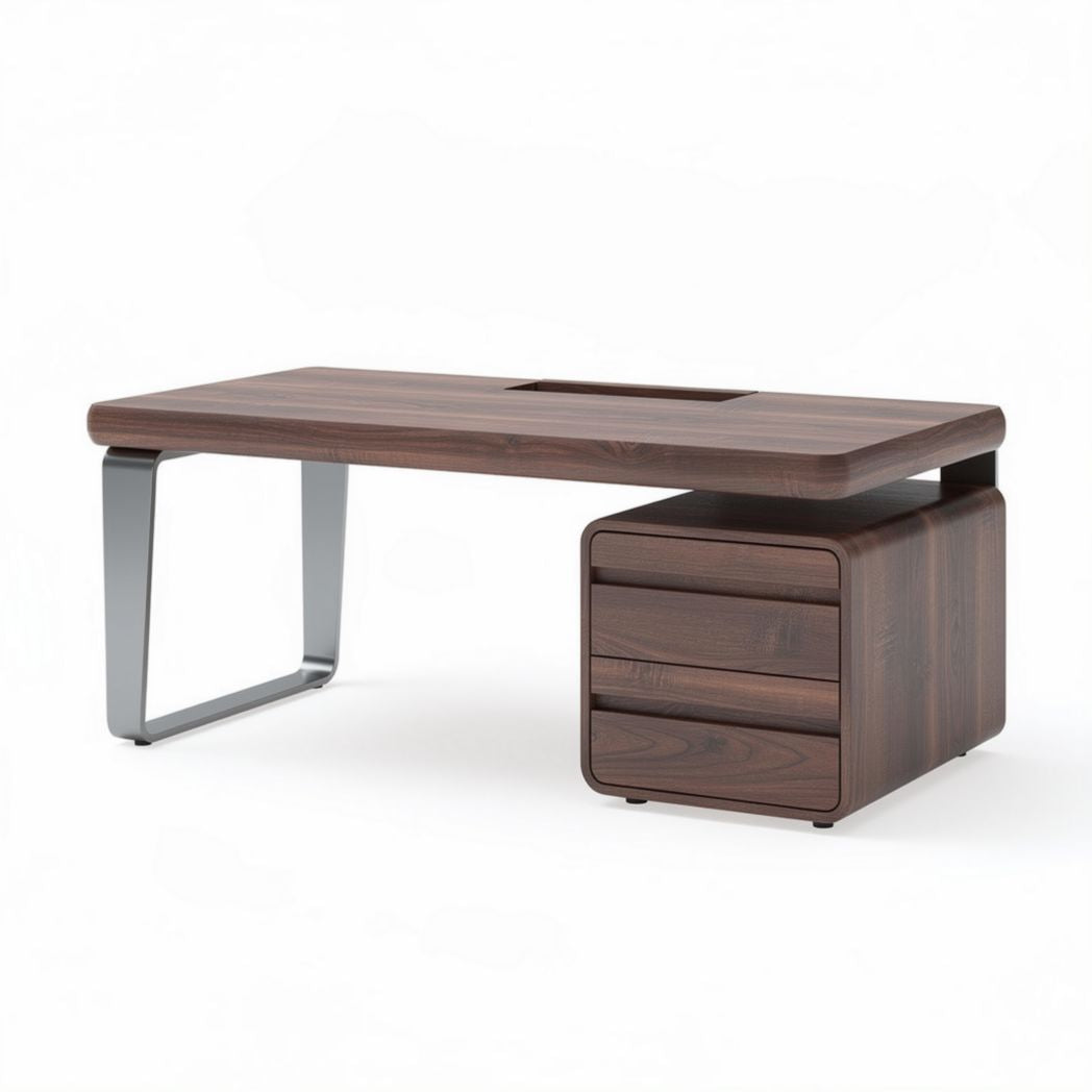 Bureau van hout en metaal met 3 lades 120 x 60 x 75cm bruin