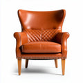 Leren fauteuil met vintage uitstraling en oak houten poten 80 x 80 x 100cm