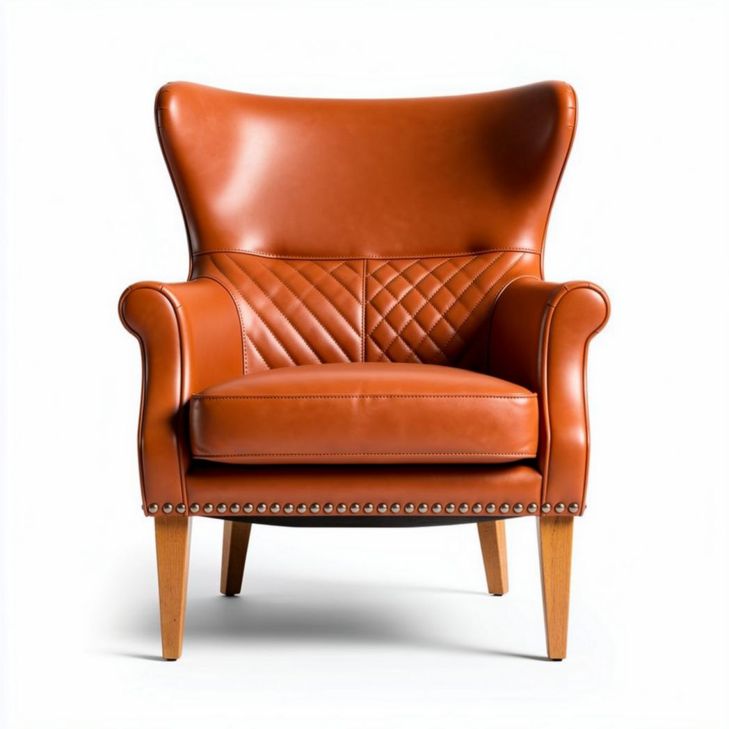 Leren fauteuil met vintage uitstraling en oak houten poten 80 x 80 x 100cm