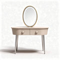 Kaptafel met ovaal spiegel en twee lades in beige en metalen poten 100 x 40 x 75cm